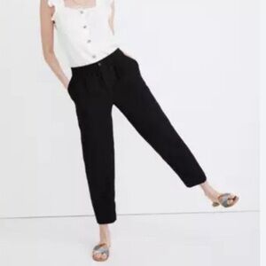 Madewell Linen Blend Track Trouser Pants Black Cropped Size Small